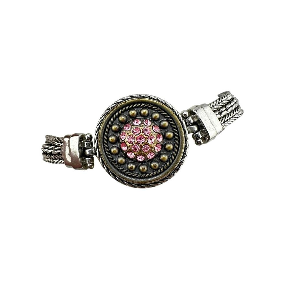 Gingersnaps Charm Interchangeable Snap Pink Rhinestone 6.75"-8" Bracelet